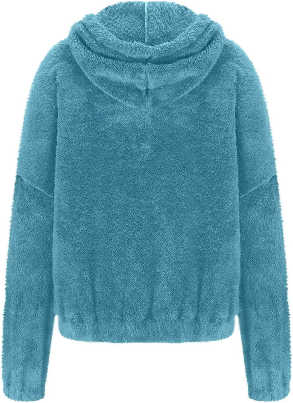 Womens Fuzzy Fleece Open Front Hooded Cardigan Jackets Sherpa Drawstring Solid Hoodie Outerwear Coats with Pockets