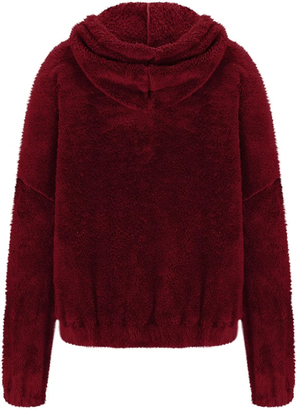 Womens Fuzzy Fleece Open Front Hooded Cardigan Jackets Sherpa Drawstring Solid Hoodie Outerwear Coats with Pockets