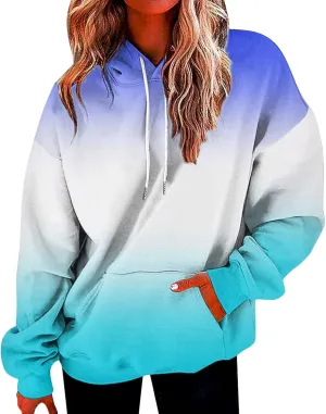 Womens Gradient Print Oversized Sweatshirt Drawstring Pullover with Pocket Trendy Sweater Tops Fashion Clothes 1
