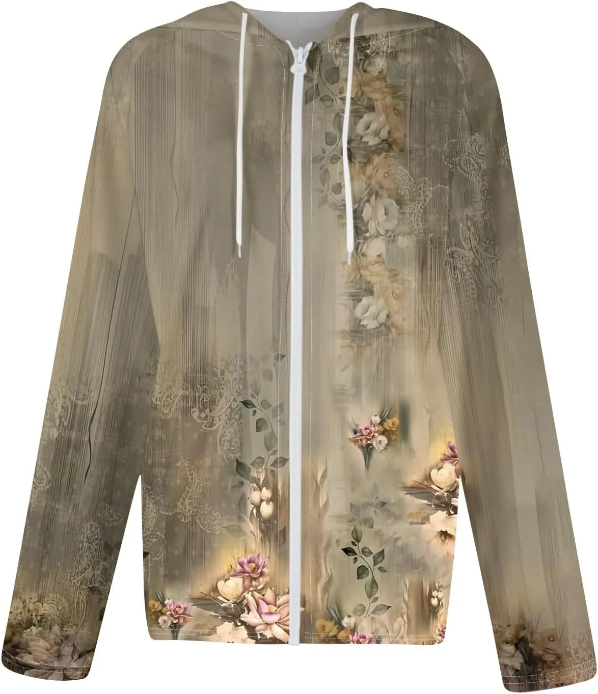 Womens Hoodie Fashion Print Zip up Jackets for Women Casual Long Sleeve Loose Sweatshirts Coat