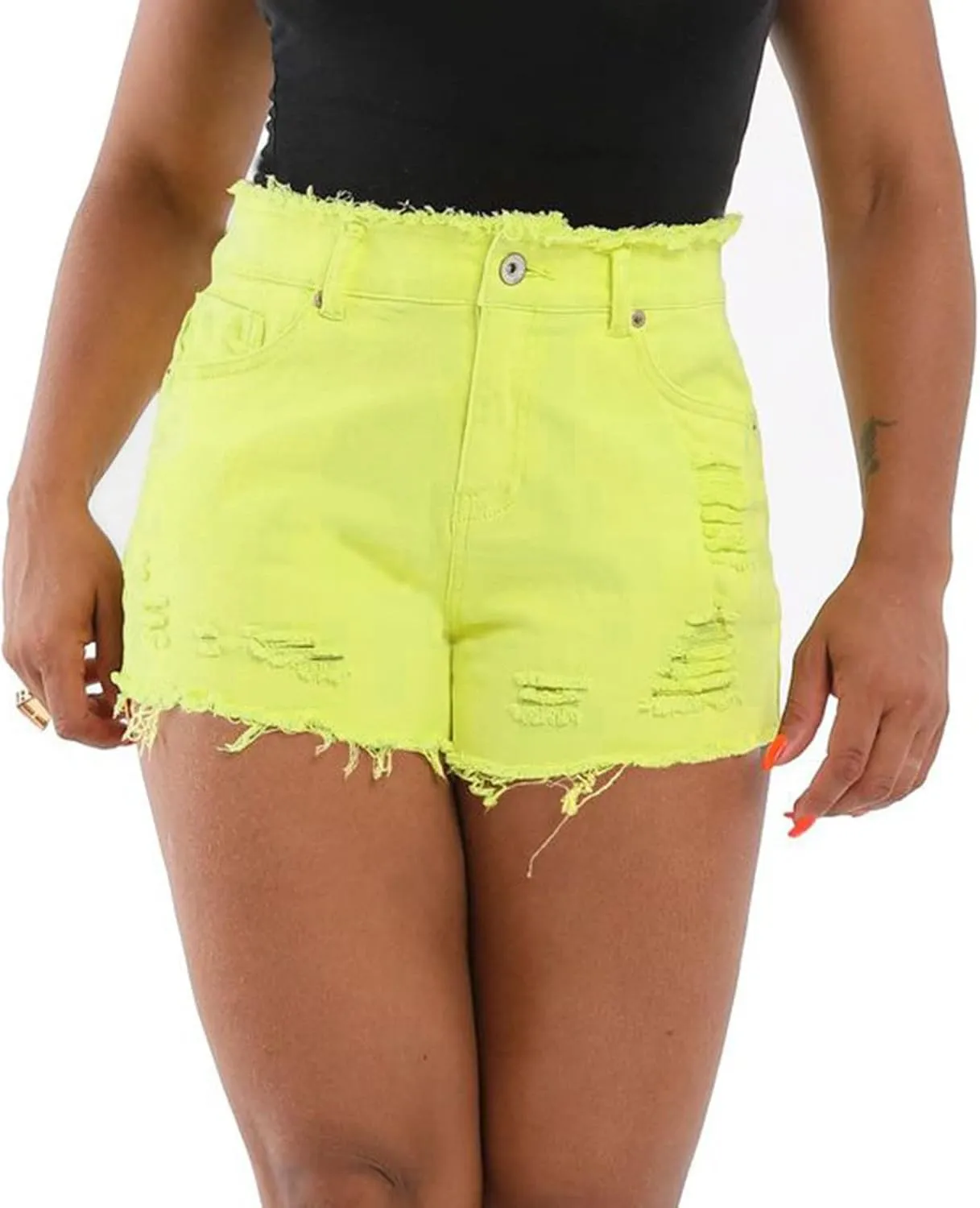 Womens Jean Shorts High Waisted Ripped Stretchy Shorts with Pockets Solid Denim Shorts Summer Casual Jeans Shorts