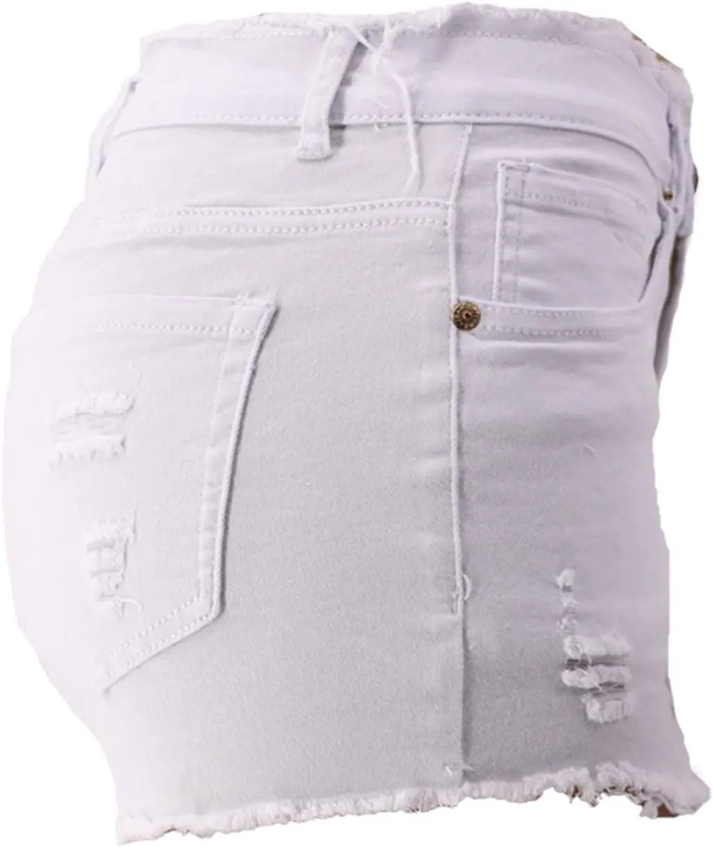 Womens Jean Shorts High Waisted Ripped Stretchy Shorts with Pockets Solid Denim Shorts Summer Casual Jeans Shorts