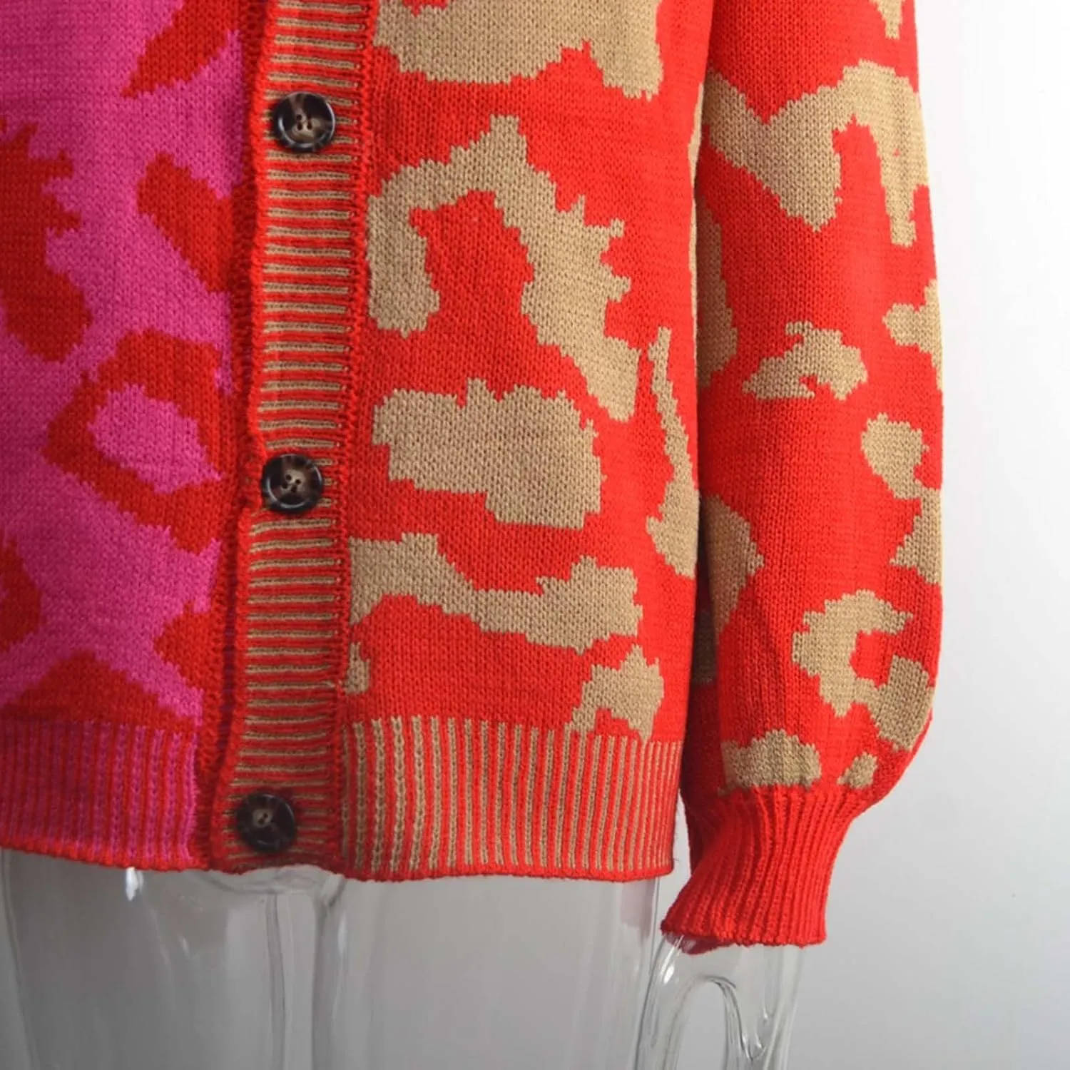 Womens Leopard Print Knit Cardigan Open Front Knit Cardigan Button Sweater Coat Long Sleeve Jacket Outwear