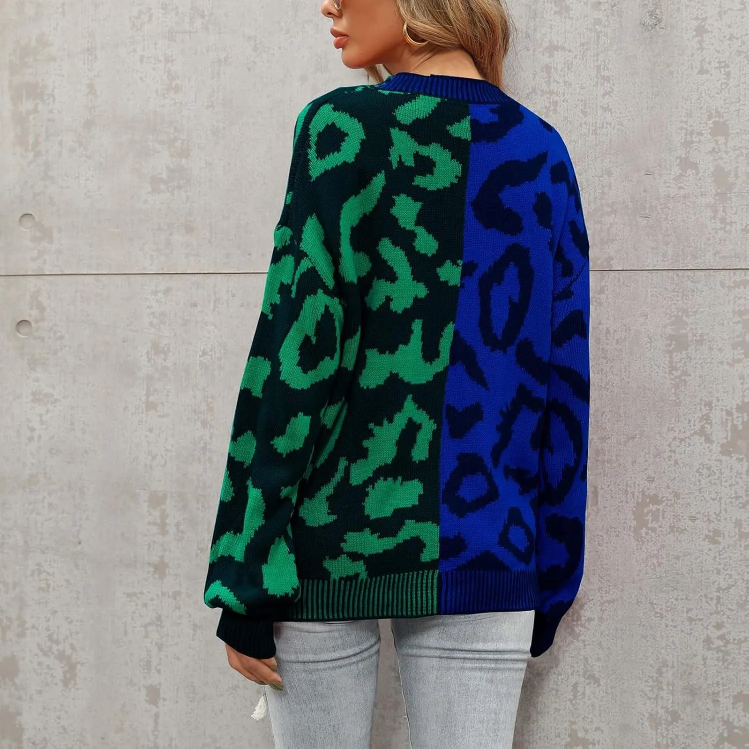Womens Leopard Print Knit Cardigan Open Front Knit Cardigan Button Sweater Coat Long Sleeve Jacket Outwear