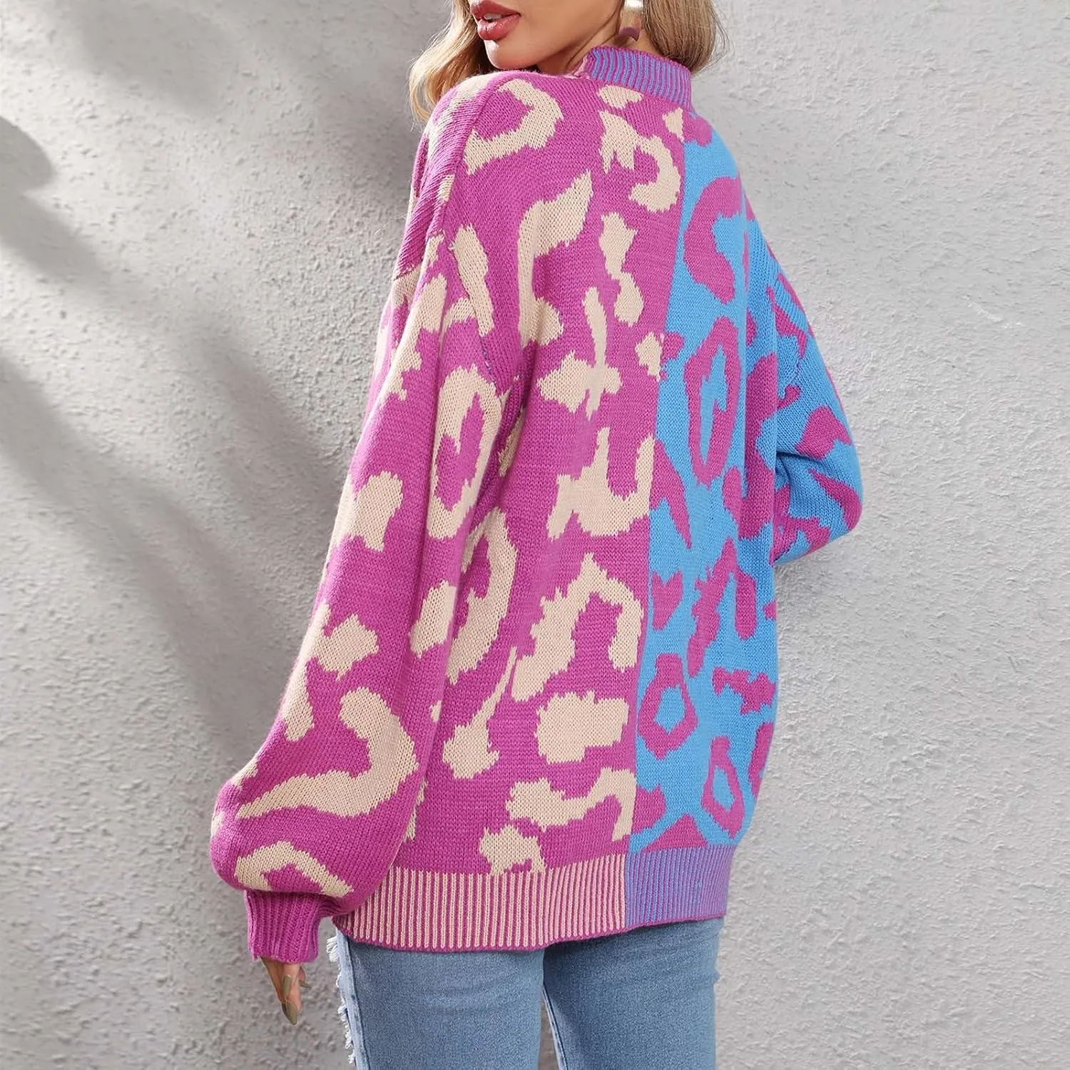 Womens Leopard Print Knit Cardigan Open Front Knit Cardigan Button Sweater Coat Long Sleeve Jacket Outwear