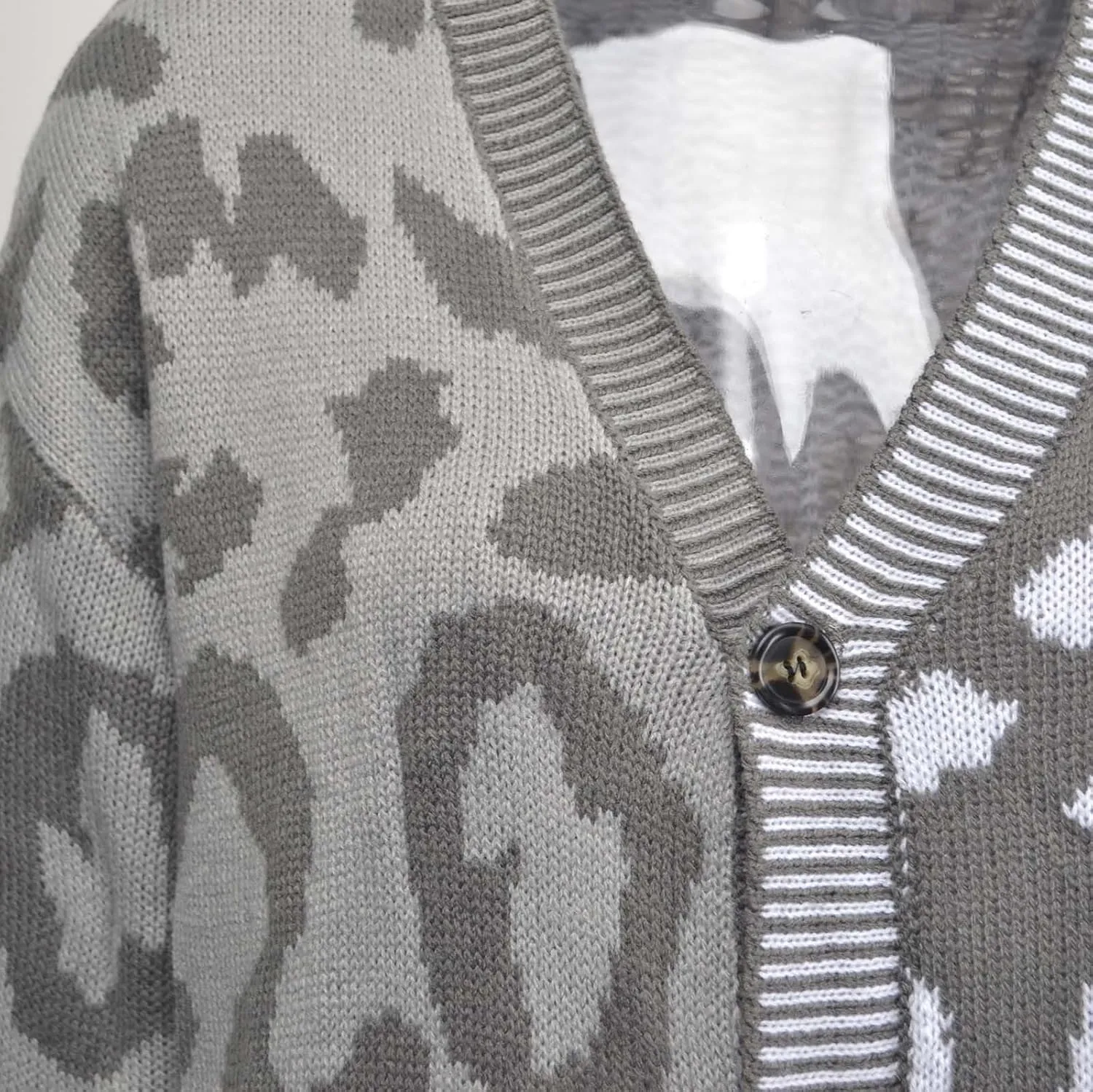 Womens Leopard Print Knit Cardigan Open Front Knit Cardigan Button Sweater Coat Long Sleeve Jacket Outwear