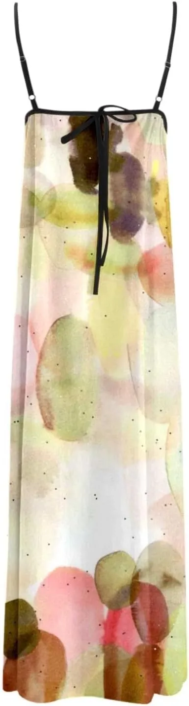 Womens Linen Maxi Dress Contrast Trim Spaghetti Straps Summer Outfits Sleeveless Long Womens Business Casual Dresses