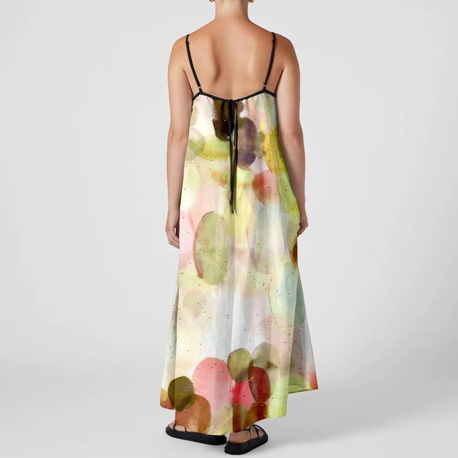 Womens Linen Maxi Dress Contrast Trim Spaghetti Straps Summer Outfits Sleeveless Long Womens Business Casual Dresses