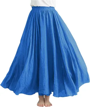 Womens Linen Skirt 2025 Summer Fashion Casual Elastic High Waist Long Skirts Pleated A-Line Flowy Swing Skirt
