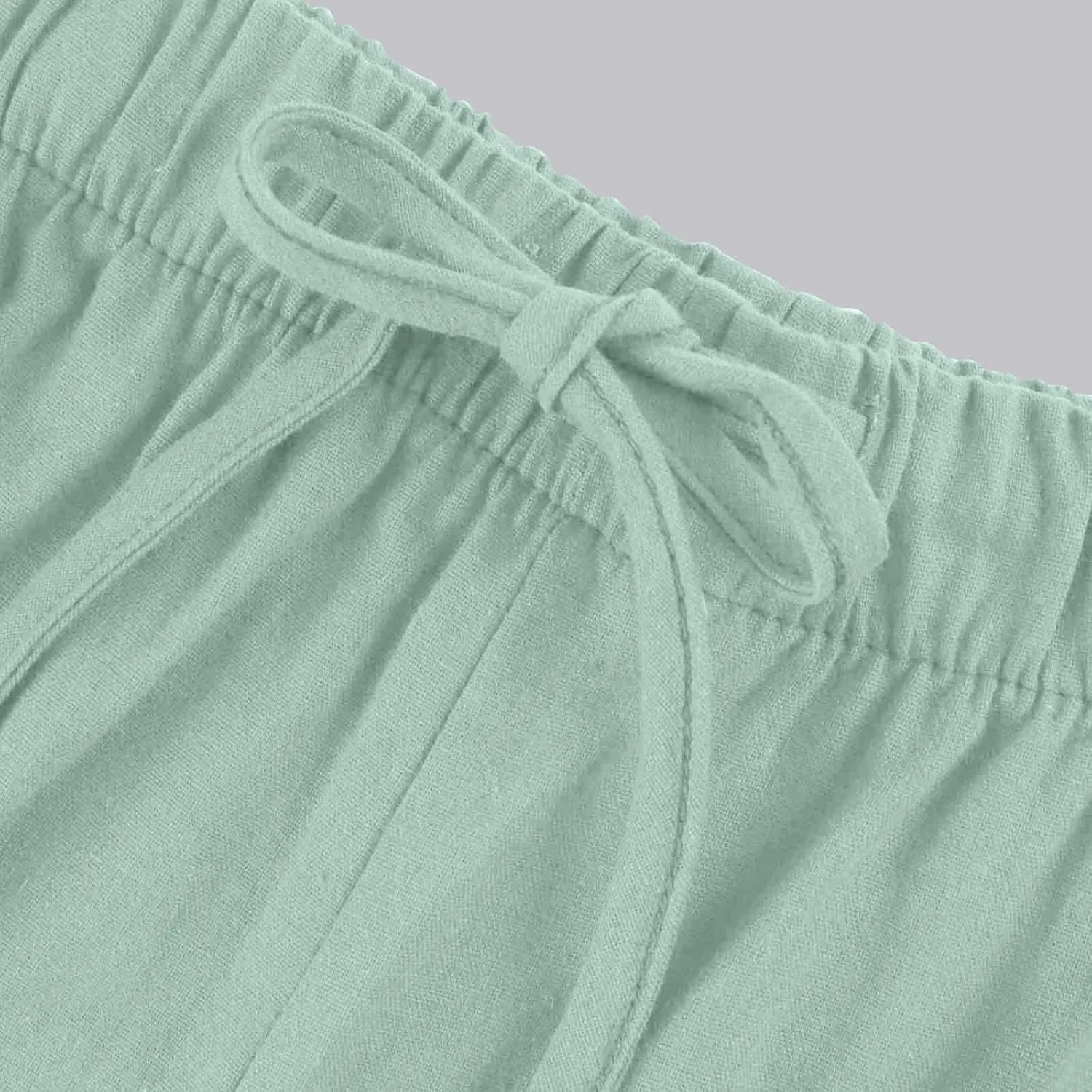 Women's Linen Summer Flowy Palazzo Pants Flowy Wide Leg High Waisted Drawstring Beach Palazzo Trousers with Pockets