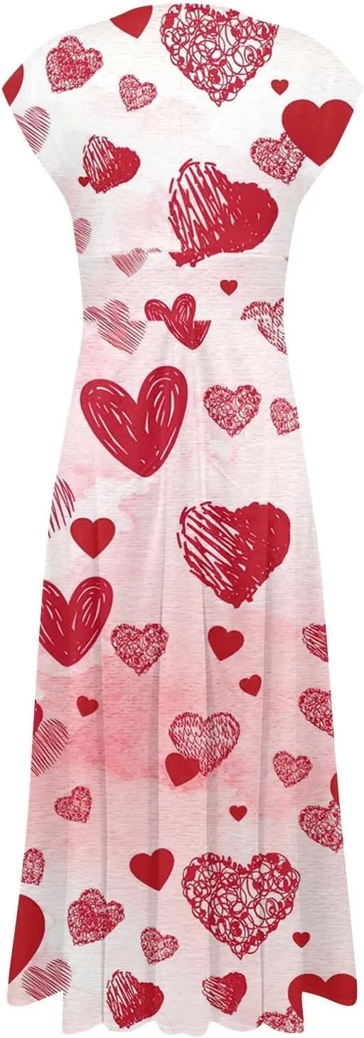 Women's Long Casual Dress Spring Summer Short Sleeve V-Neck Waist Retraction Printed Dress Fashion