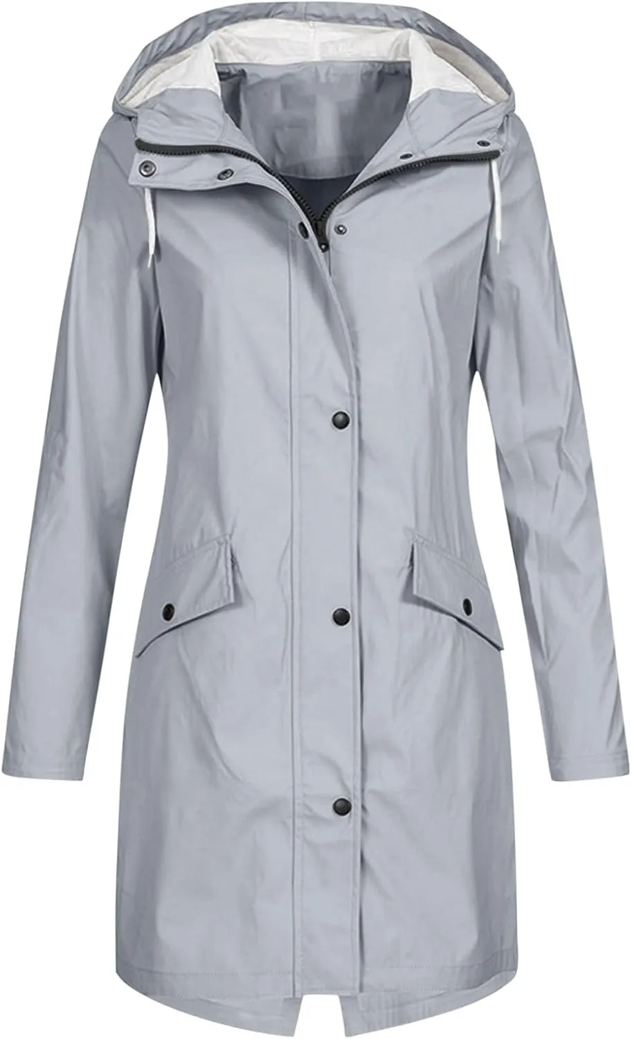 Women's Long Raincoat Jacket Solid Color Zipper Down Windproof Hooded Jackets Outdoor Lightweight Oversized Coats