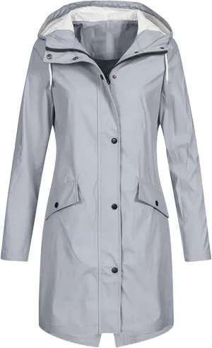 Women's Long Raincoat Jacket Solid Color Zipper Down Windproof Hooded Jackets Outdoor Lightweight Oversized Coats