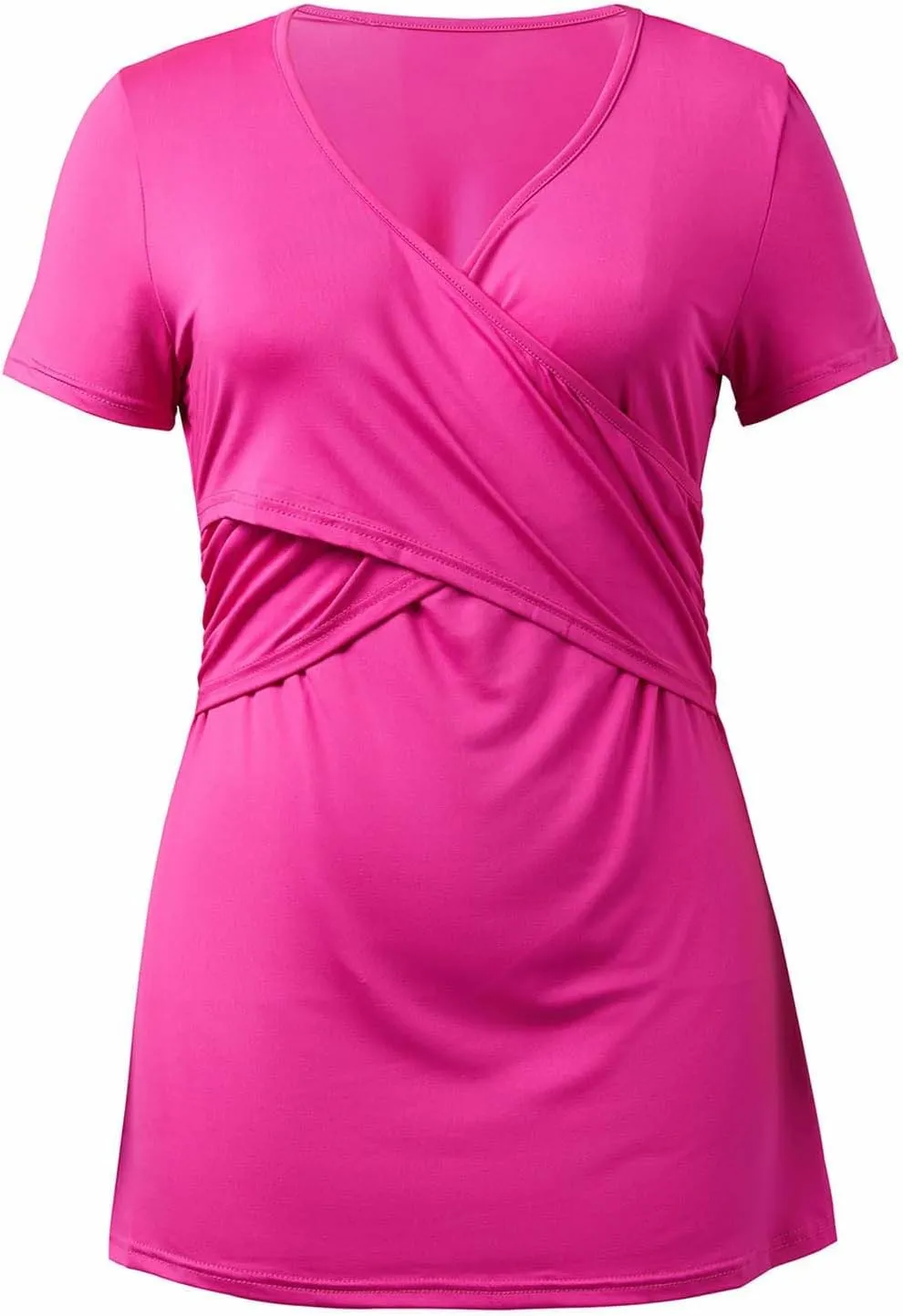 Women's Maternity Shirts Short Sleeve Pregnancy Tops Summer Blouses Casual Wrap V-Neck Ruched Pregnant Tunic Tee