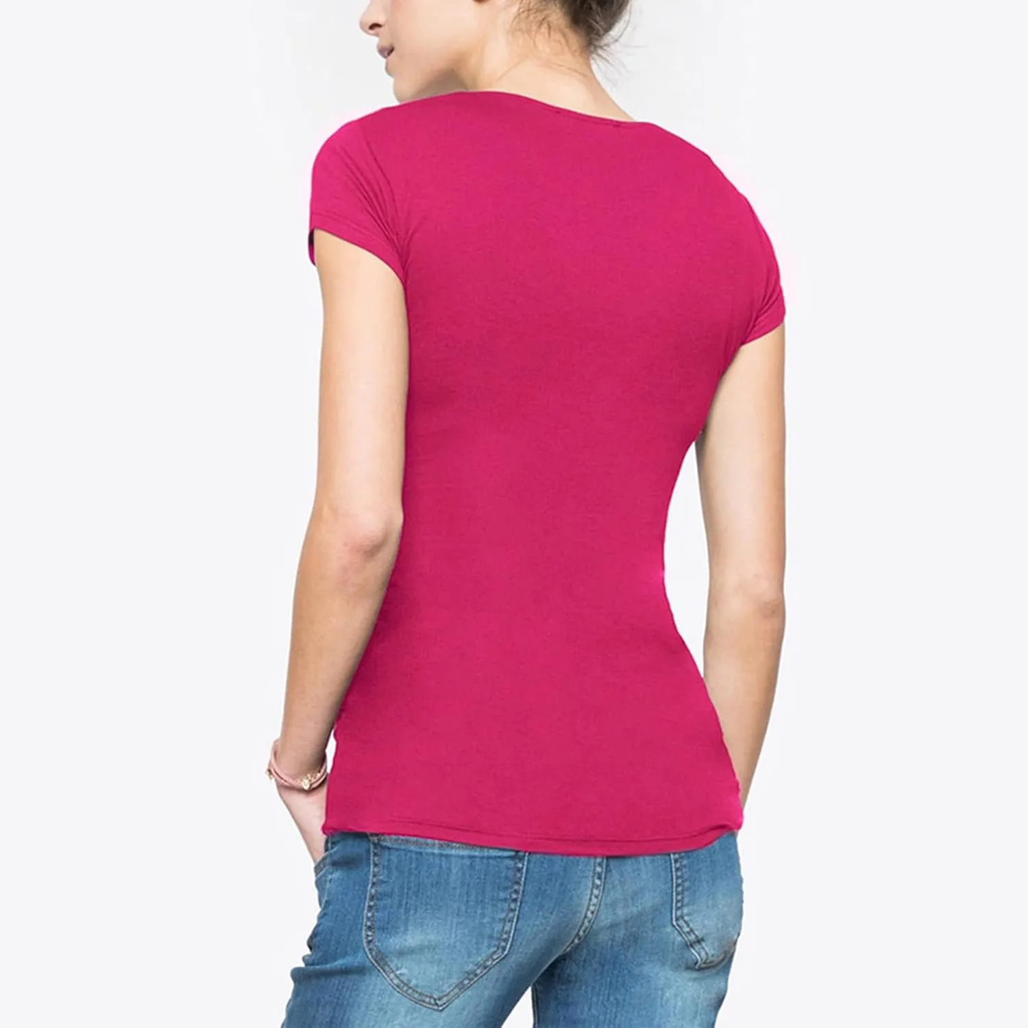 Women's Maternity Shirts Short Sleeve Pregnancy Tops Summer Blouses Casual Wrap V-Neck Ruched Pregnant Tunic Tee