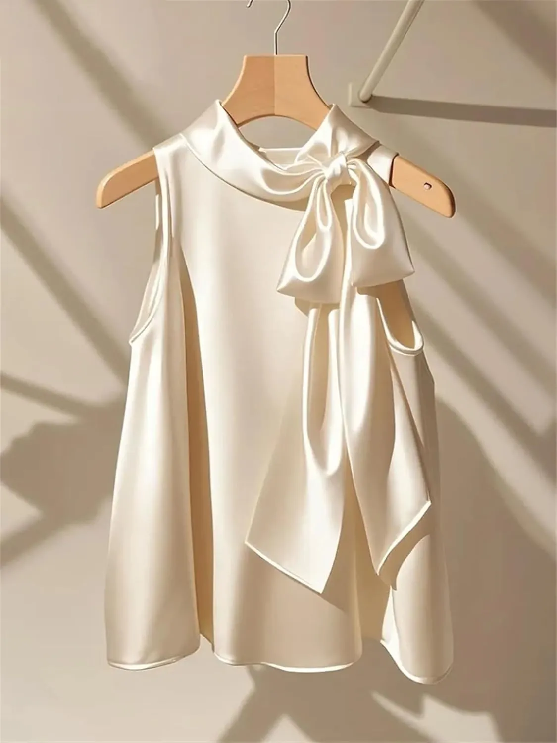 Women's Mock Neck Big Bow Satin Tank Top & Camisole - Summer Lightweight Sleeveless Blouse Loose Fit Casual Work Office Vest