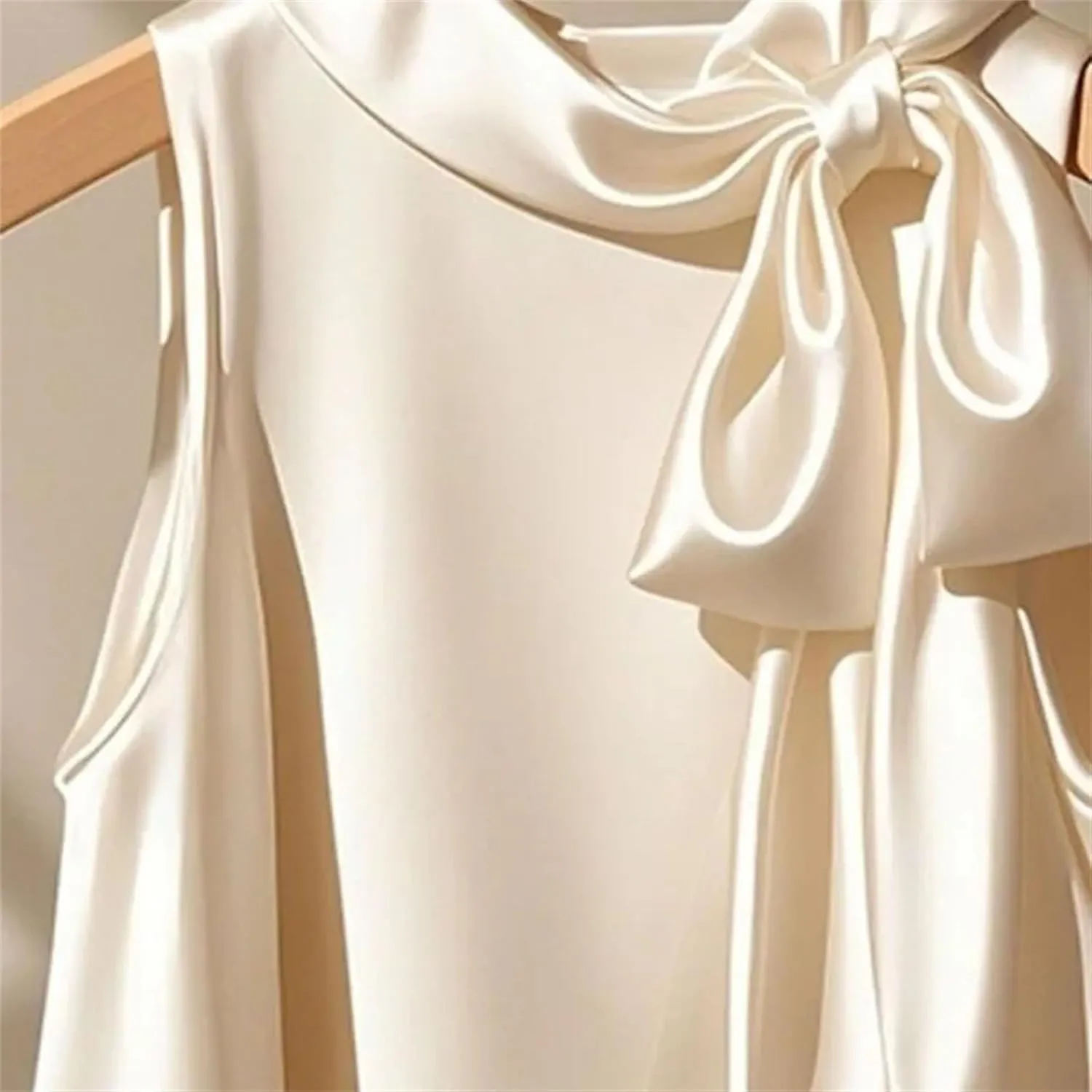 Women's Mock Neck Big Bow Satin Tank Top & Camisole - Summer Lightweight Sleeveless Blouse Loose Fit Casual Work Office Vest