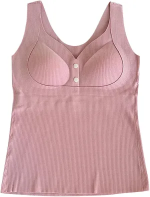 Womens Nursing Tank Tops Built in Bra for Breastfeeding Maternity V-Neck Button Up Camisole Brasieres