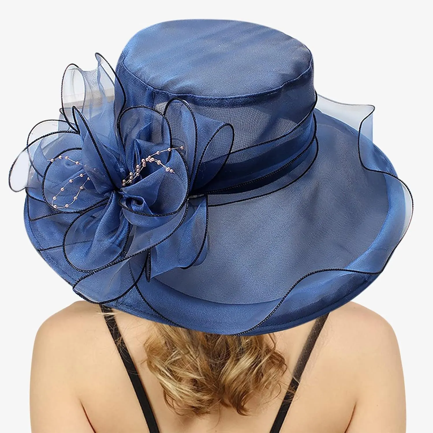 Womens Organza Church Derby Hat 2025 Wide Brim Beach Sun Hats for Wedding Tea Party Fascinator Hat Summer