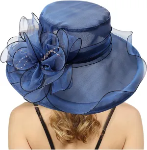 Womens Organza Church Derby Hat 2025 Wide Brim Beach Sun Hats for Wedding Tea Party Fascinator Hat Summer
