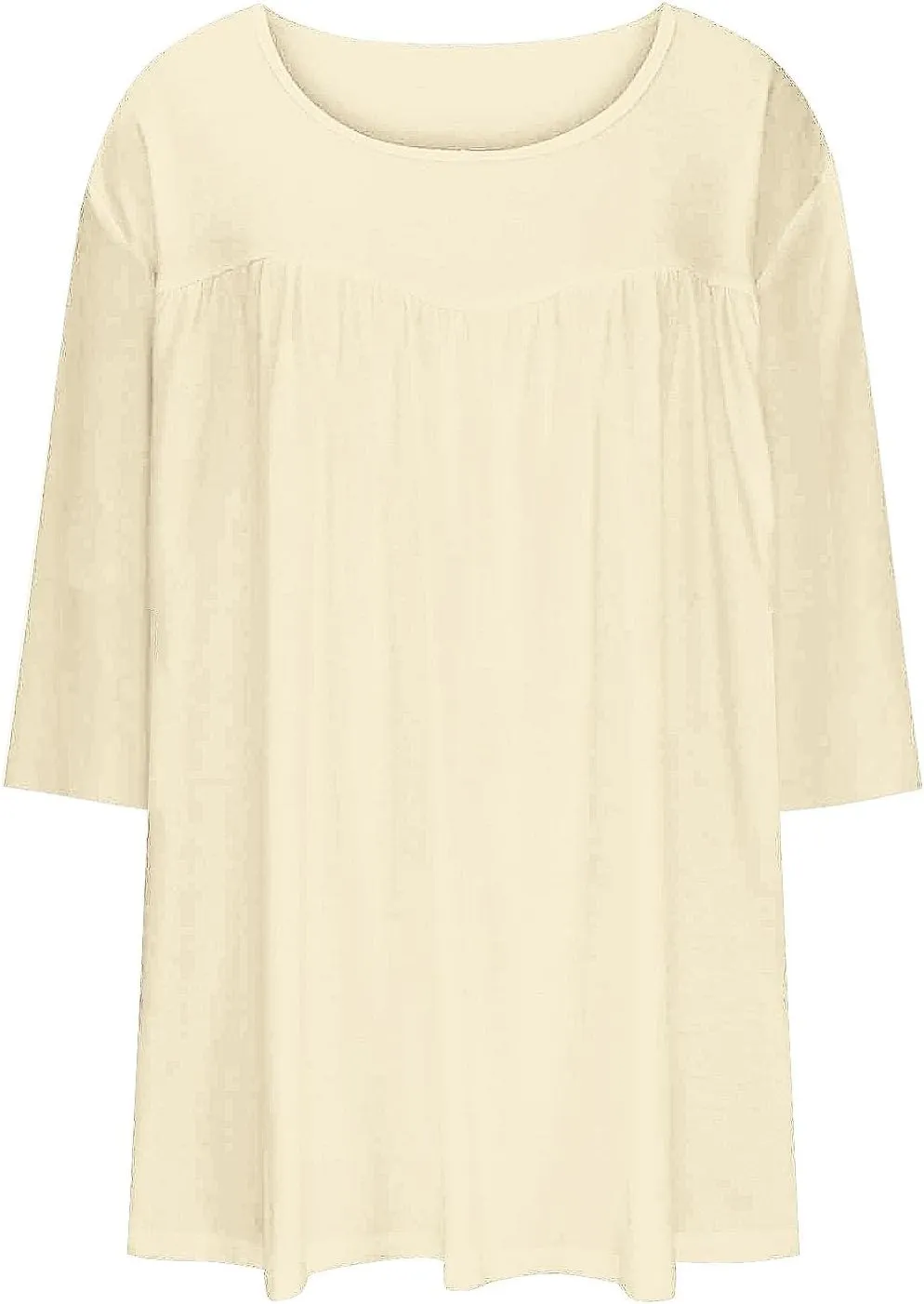 Womens Oversized Tunic Tops Summer 3/4 Sleeve Crewnek Flowy T Shirts Hide Belly Pleated Soft Comfy Casual Tee Blouses