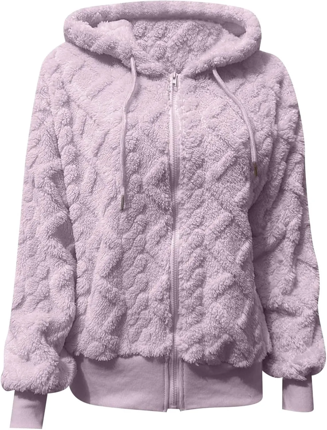 Womens Plush Pullover Jacket Solid Color Full Zip Hooded Sweatshirts Lightweight Loose Stand Collar Fleece Jackets