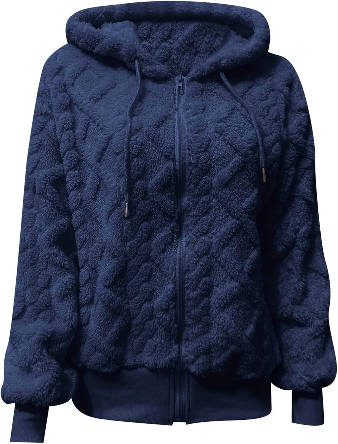 Womens Plush Pullover Jacket Solid Color Full Zip Hooded Sweatshirts Lightweight Loose Stand Collar Fleece Jackets