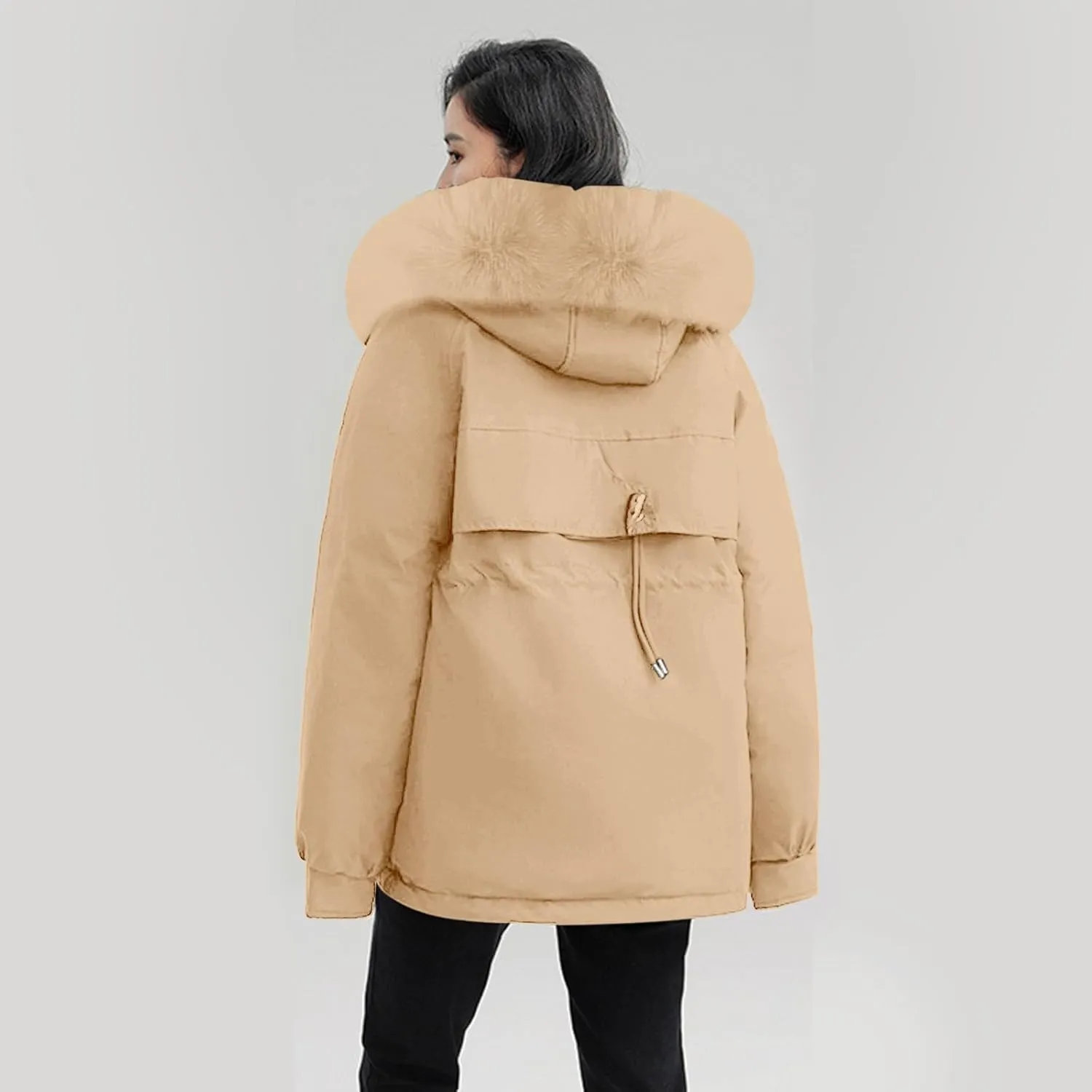 Women's Regular Fit Winter Cotton Jackets With Zipper Pockets Long Sleeve Full Zip Thickened Hooded Sweatshirt Coats