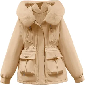 Women's Regular Fit Winter Cotton Jackets With Zipper Pockets Long Sleeve Full Zip Thickened Hooded Sweatshirt Coats