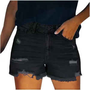 Womens Ripped Stretchy Jean Shorts High Waisted Distressed Frayed Raw Hem Denim Shorts with Pockets Hot Summer Jeans