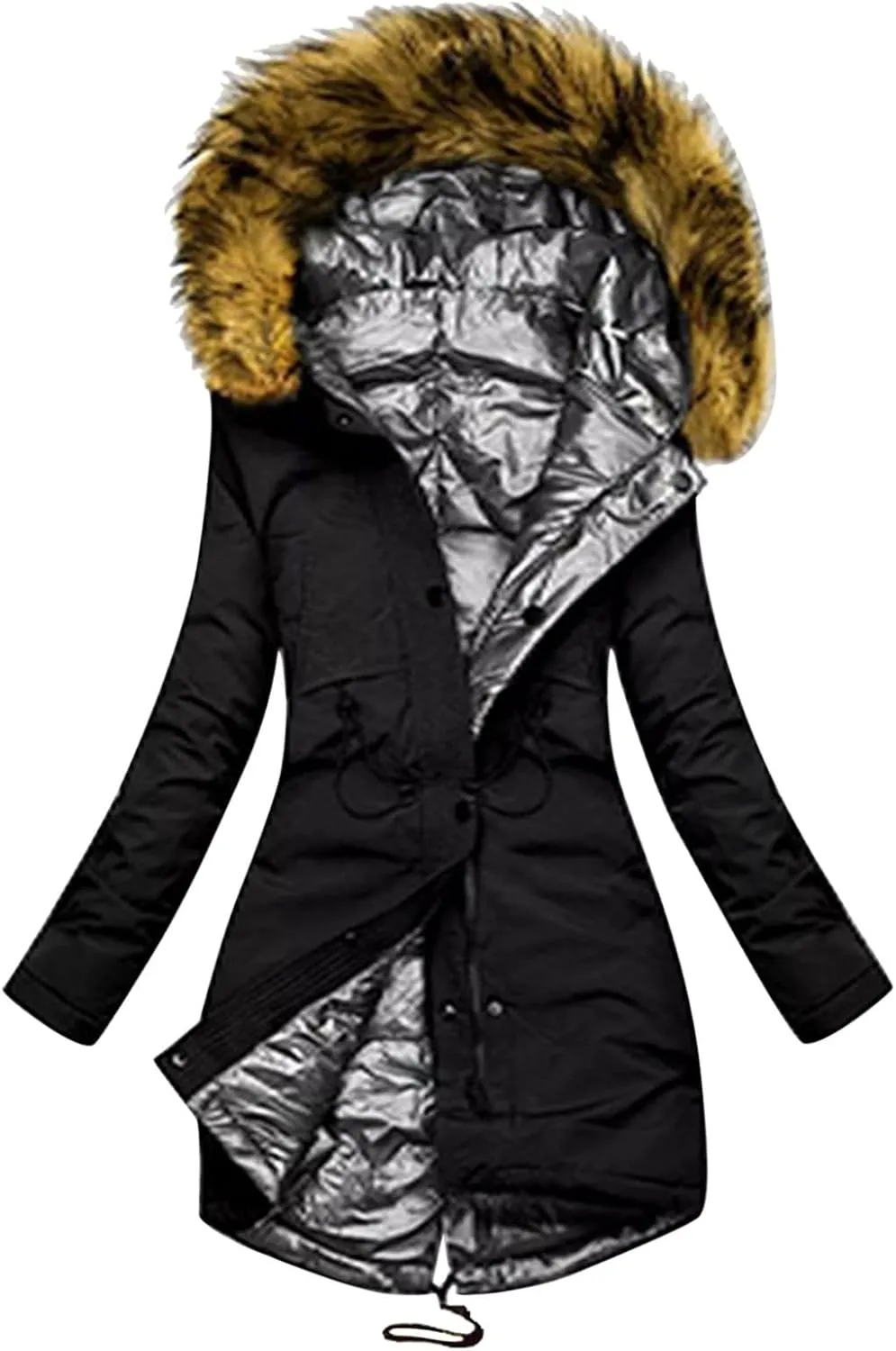 Womens Sherpa Lined Jacket Fuzzy Fleece Thickened Warm Winter Jackets Long Sleeve Button Down Slim Fit Hooded Coat