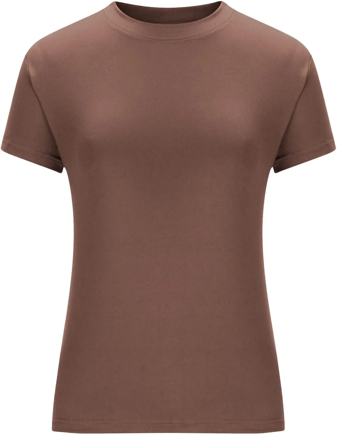 Womens Short Sleeve Shirts Crewneck Solid Color Slim Fitted T-Shirt Summer Basic Tee 2025 Tops