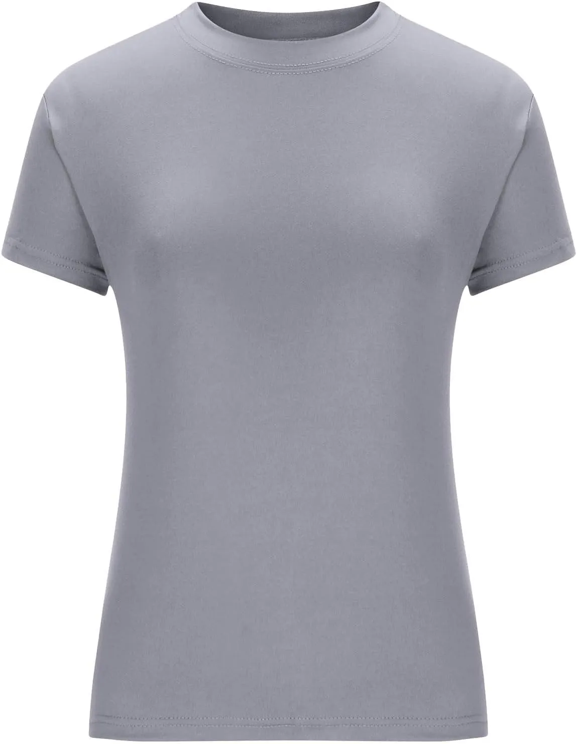 Womens Short Sleeve Shirts Crewneck Solid Color Slim Fitted T-Shirt Summer Basic Tee 2025 Tops