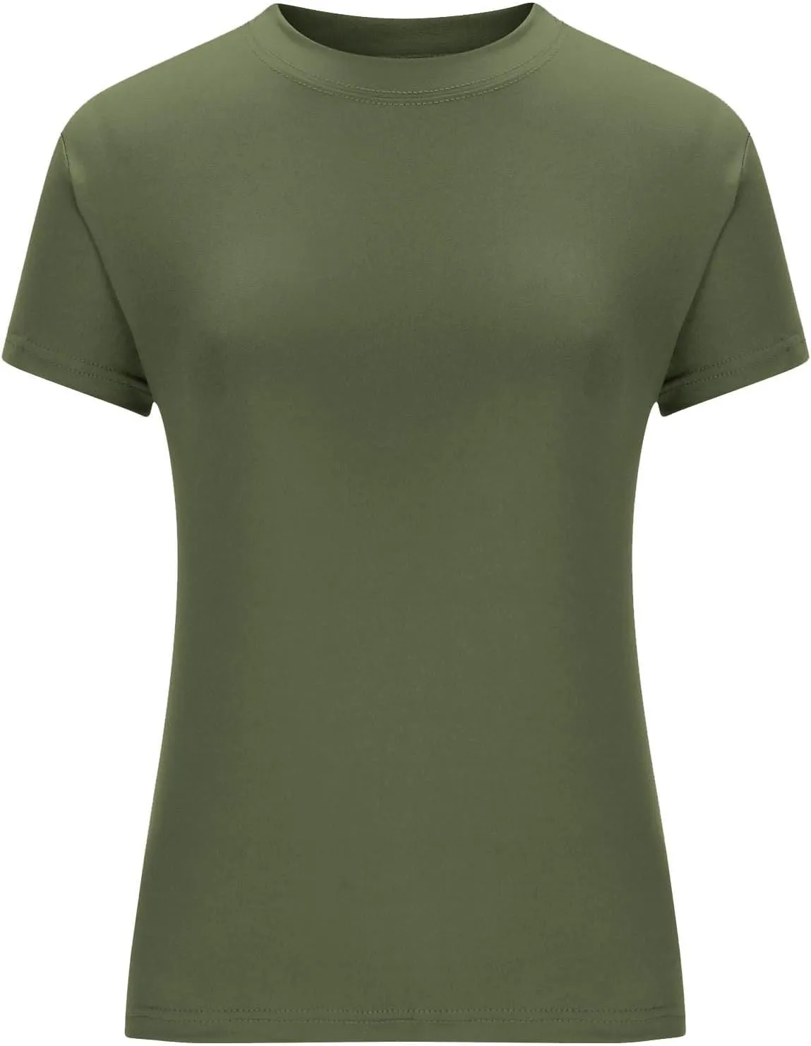 Womens Short Sleeve Shirts Crewneck Solid Color Slim Fitted T-Shirt Summer Basic Tee 2025 Tops