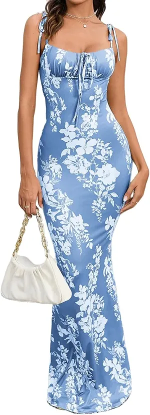 Women's Sleeveless Spaghetti Strap Wedding Guest Party Dress Cocktail Evening Square Neck Maxi Bodycon Dresses
