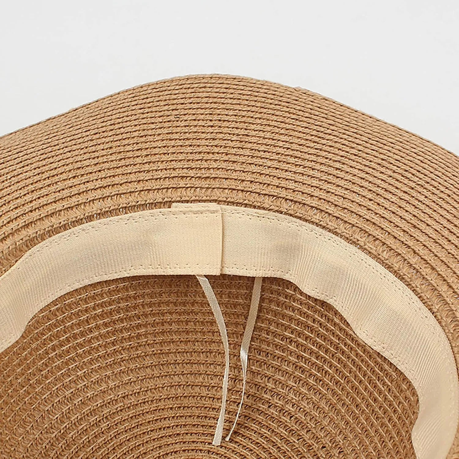 Women's Straw Derby Sun Hat Vintage Pearl Band Fedora Hat Wide Brim Trilby Panama Hat Travel Wedding Bucket Hats