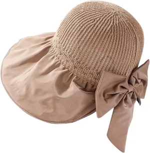 Womens Straw Wide Brim Sun Hats Outdoor Casual Bow Solid Colors Beach Hat Summer Travel Vacation Visor Hat