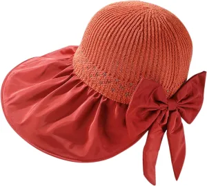 Womens Straw Wide Brim Sun Hats Outdoor Casual Bow Solid Colors Beach Hat Summer Travel Vacation Visor Hat