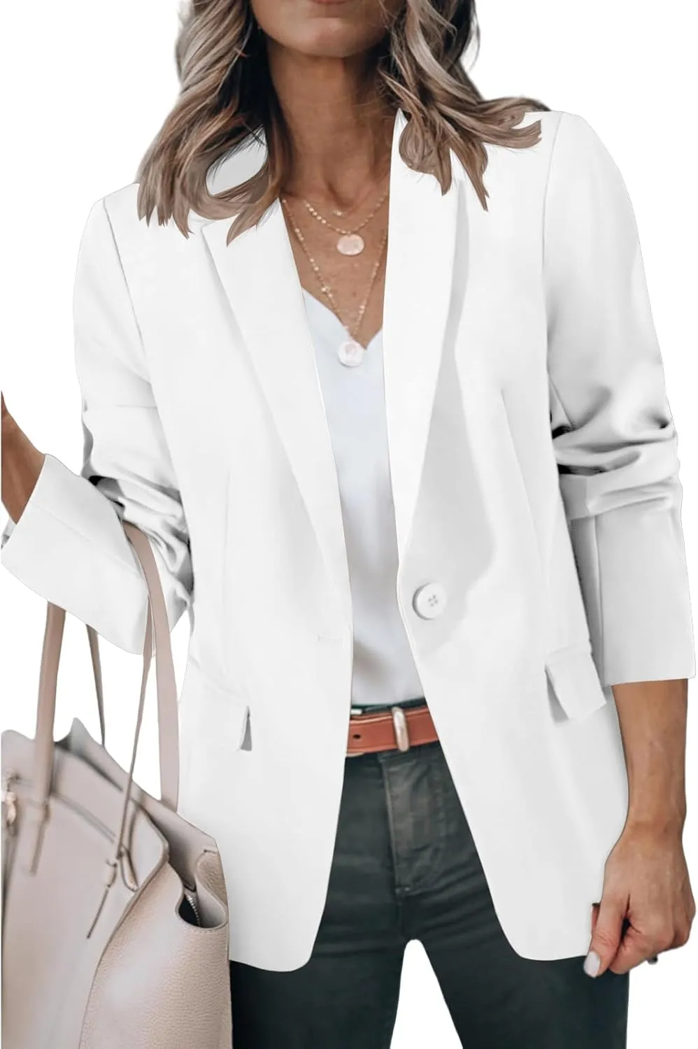 Womens Suit Jacket Business Casual Blazer Long Sleeve Lapel Open Front Button Work Blazer Jackets Trendy Clothes