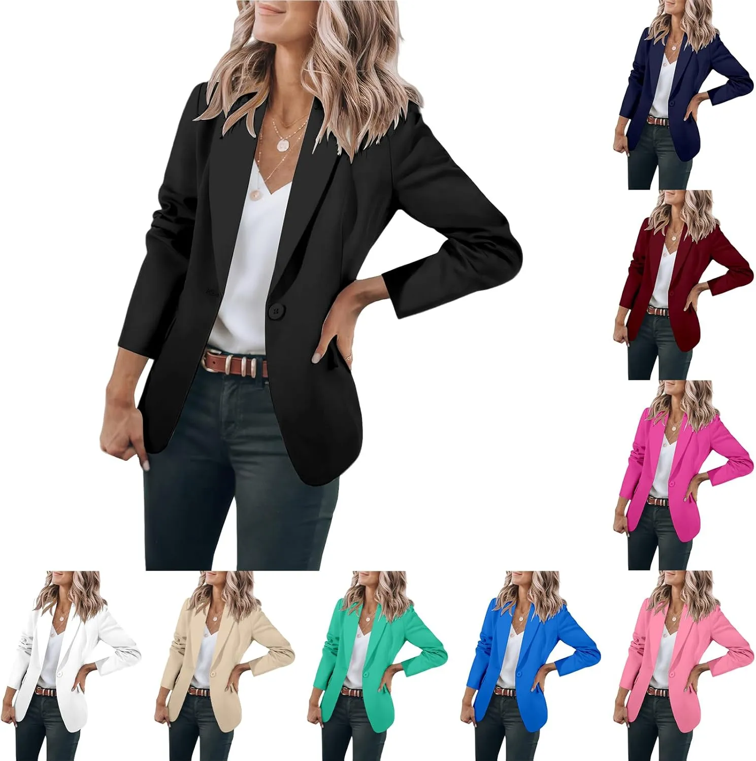 Womens Suit Jacket Business Casual Blazer Long Sleeve Lapel Open Front Button Work Blazer Jackets Trendy Clothes