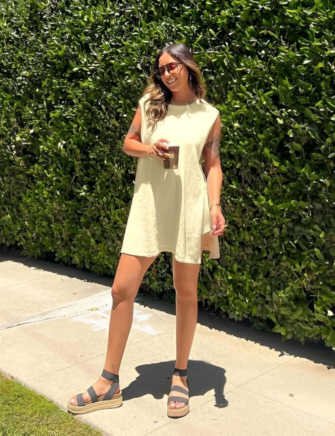 Women's Summer Sweater Sets Sleeveless Knit Tunic Top Matching Shorts Beach Vacation 2 Piece Outfits
