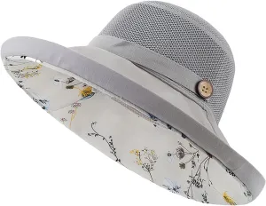 Womens Sun Hat Wide Brim Floppy Beach Visor Hats for Women Foldable Hat Double Layered Floral Fisherman Hat