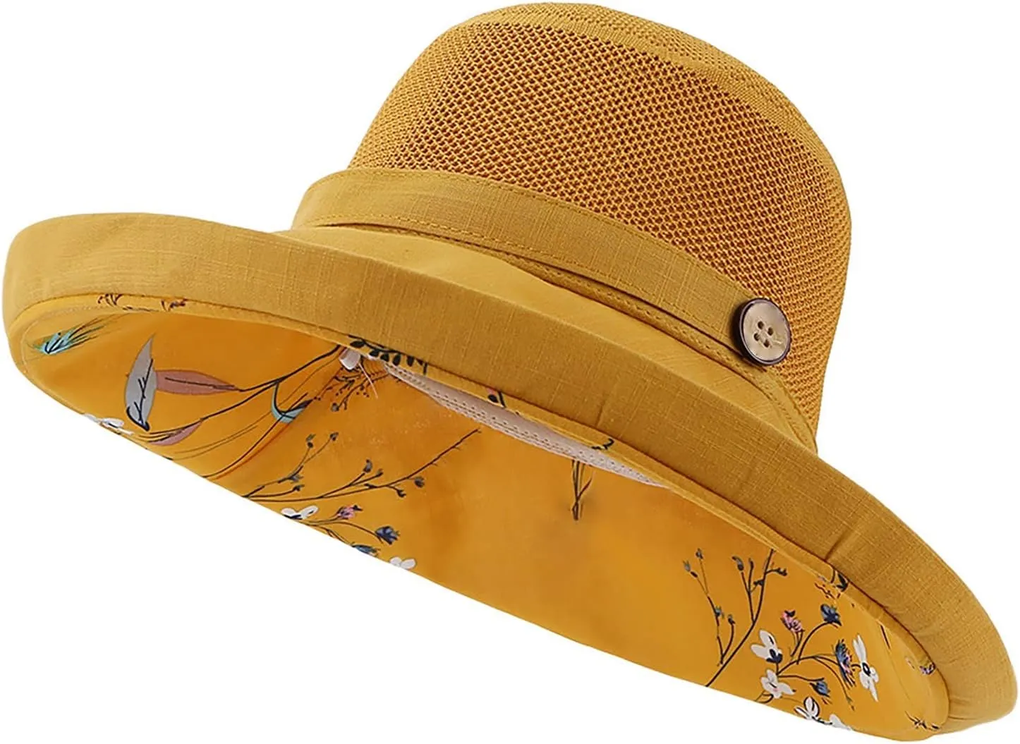 Womens Sun Hat Wide Brim Floppy Beach Visor Hats for Women Foldable Hat Double Layered Floral Fisherman Hat
