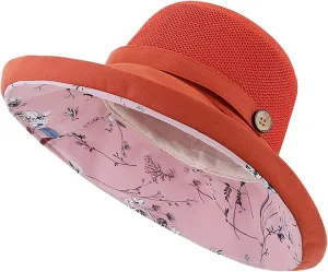 Womens Sun Hat Wide Brim Floppy Beach Visor Hats for Women Foldable Hat Double Layered Floral Fisherman Hat