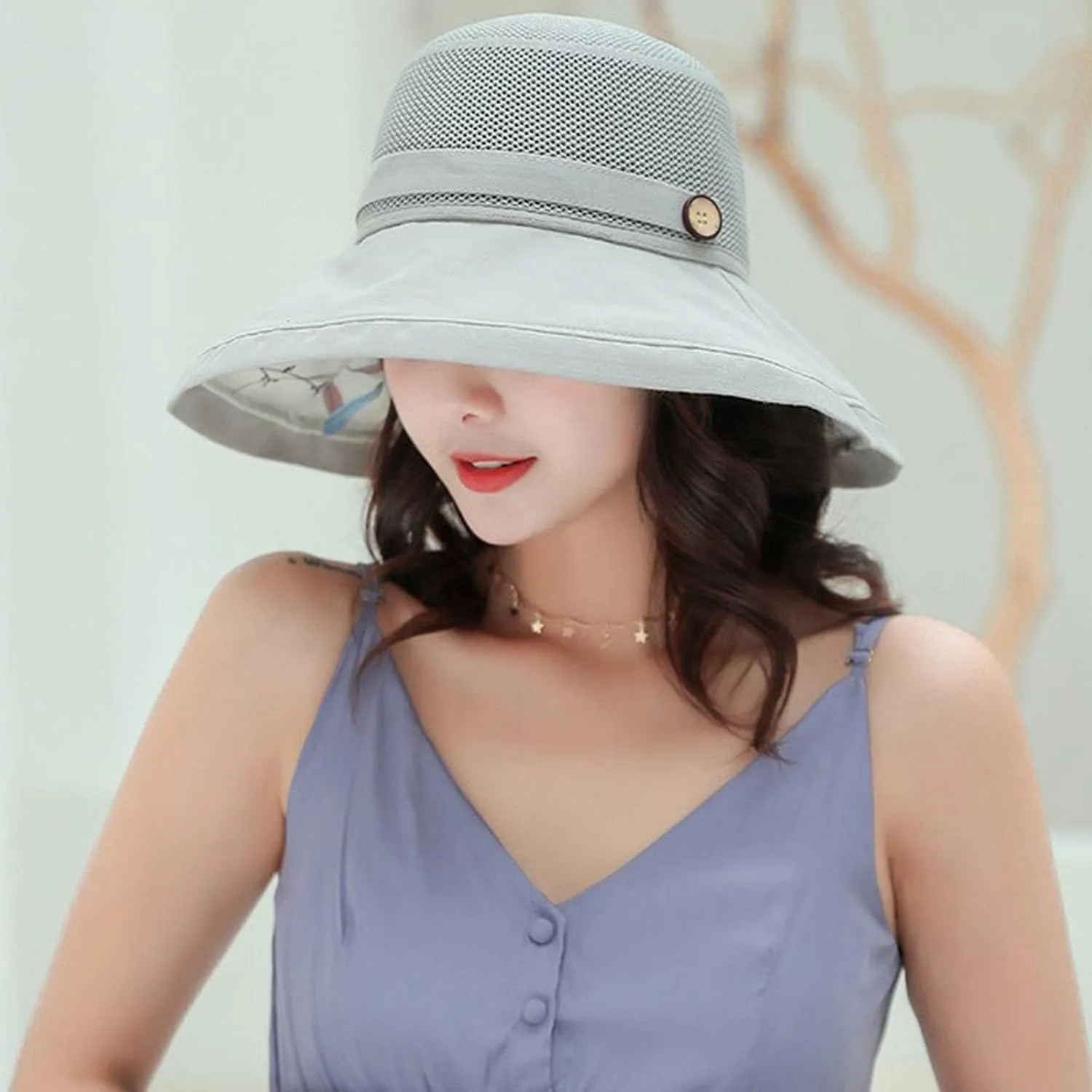 Womens Sun Hat Wide Brim Floppy Beach Visor Hats for Women Foldable Hat Double Layered Floral Fisherman Hat