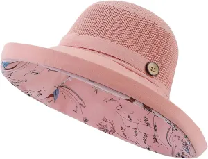 Womens Sun Hat Wide Brim Floppy Beach Visor Hats for Women Foldable Hat Double Layered Floral Fisherman Hat