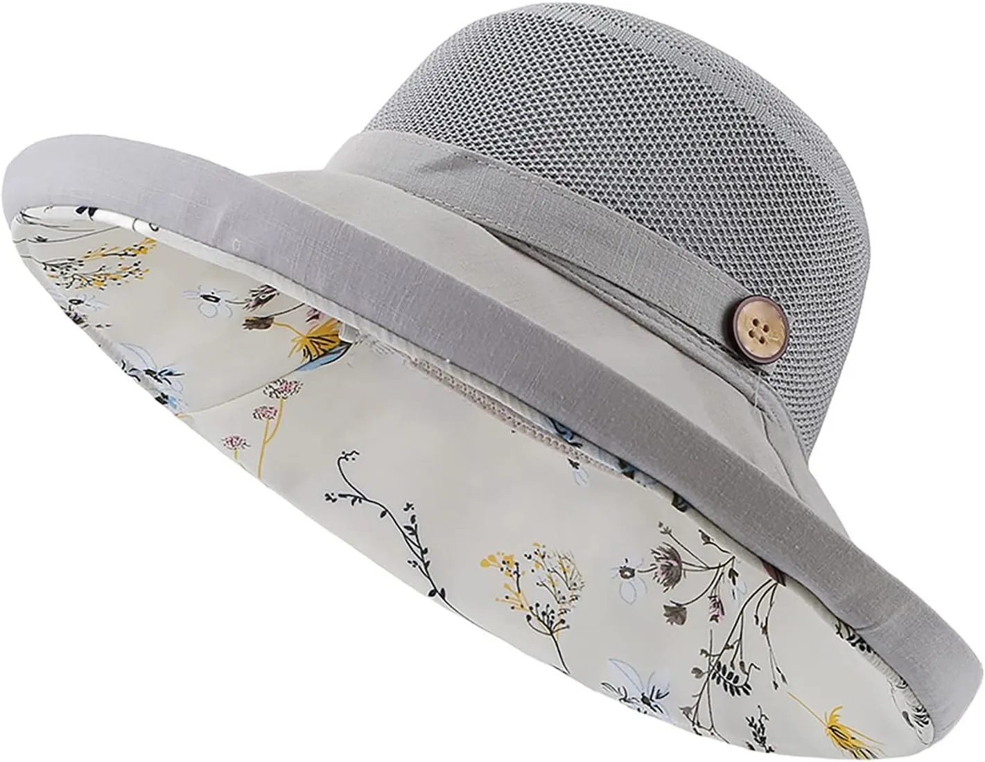 Womens Sun Hat Wide Brim Floppy Beach Visor Hats for Women Foldable Hat Double Layered Floral Fisherman Hat