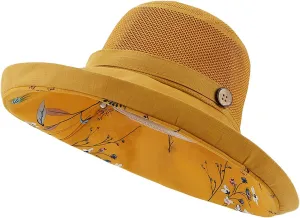 Womens Sun Hat Wide Brim Floppy Beach Visor Hats for Women Foldable Hat Double Layered Floral Fisherman Hat