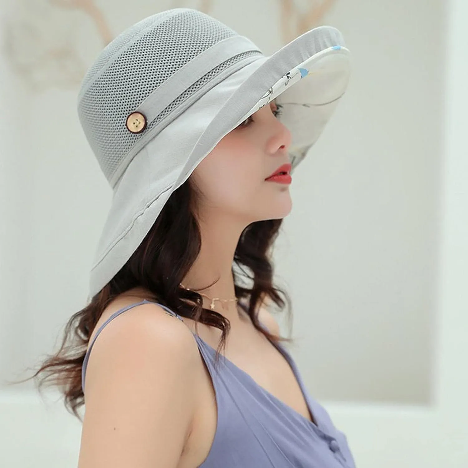 Womens Sun Hat Wide Brim Floppy Beach Visor Hats for Women Foldable Hat Double Layered Floral Fisherman Hat