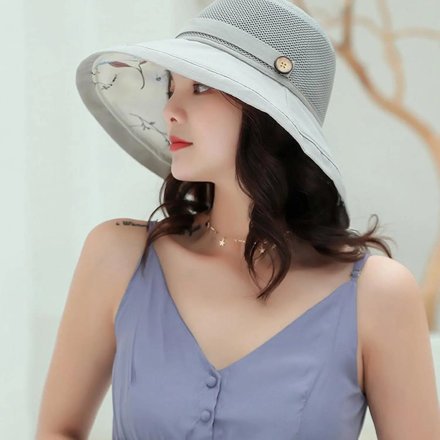 Womens Sun Hat Wide Brim Floppy Beach Visor Hats for Women Foldable Hat Double Layered Floral Fisherman Hat